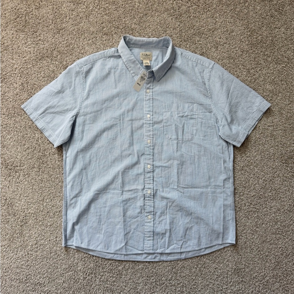 L.L.Bean Organic Cotton Shirt XL Slightly Fitted Blue Stripe NWT